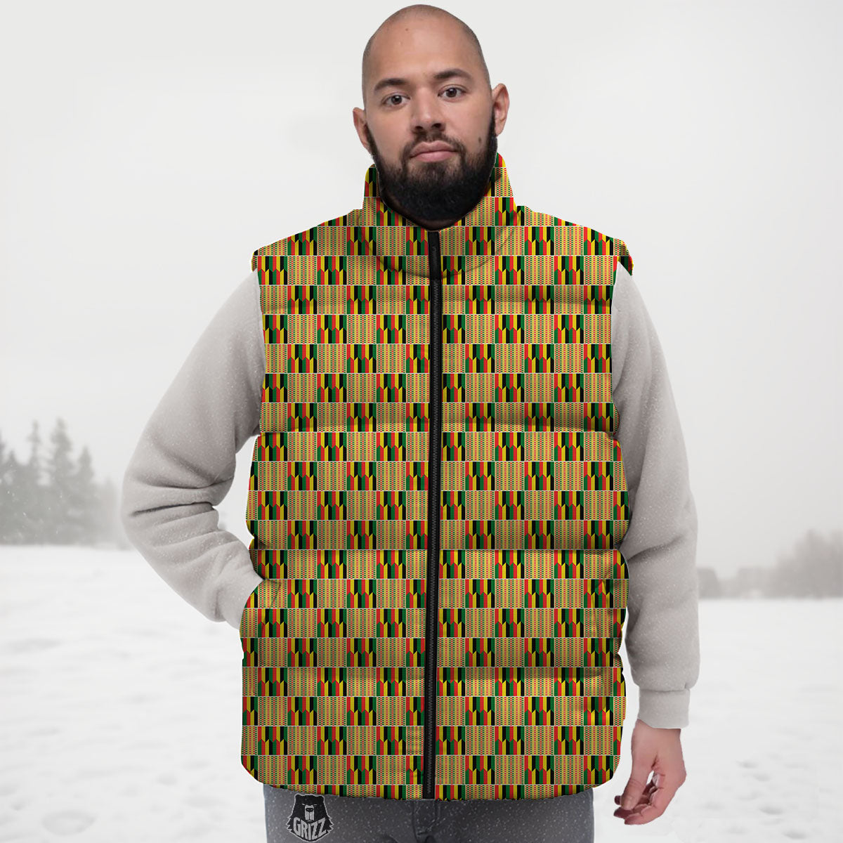 Kente Ethnic Print Pattern Down Vest