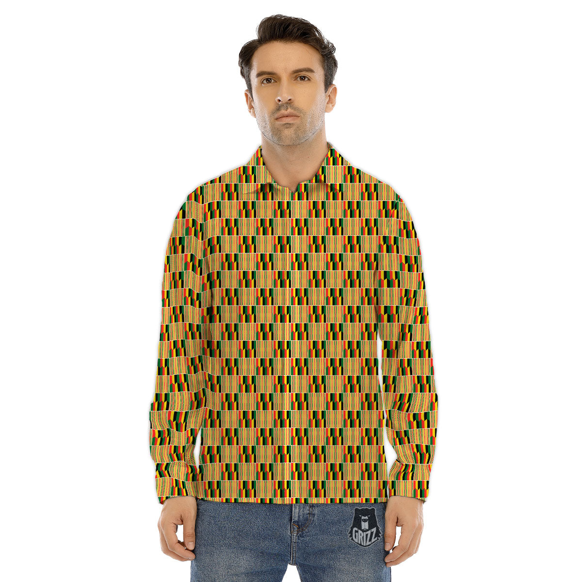 Kente Ethnic Print Pattern Men's Dress Shirts-grizzshop