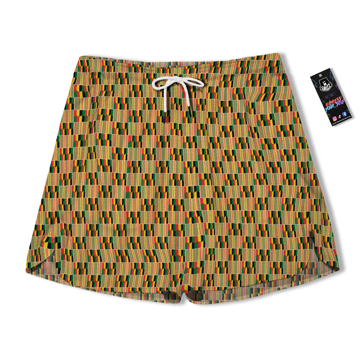 Kente Ethnic Print Pattern Men's Running Shorts-grizzshop