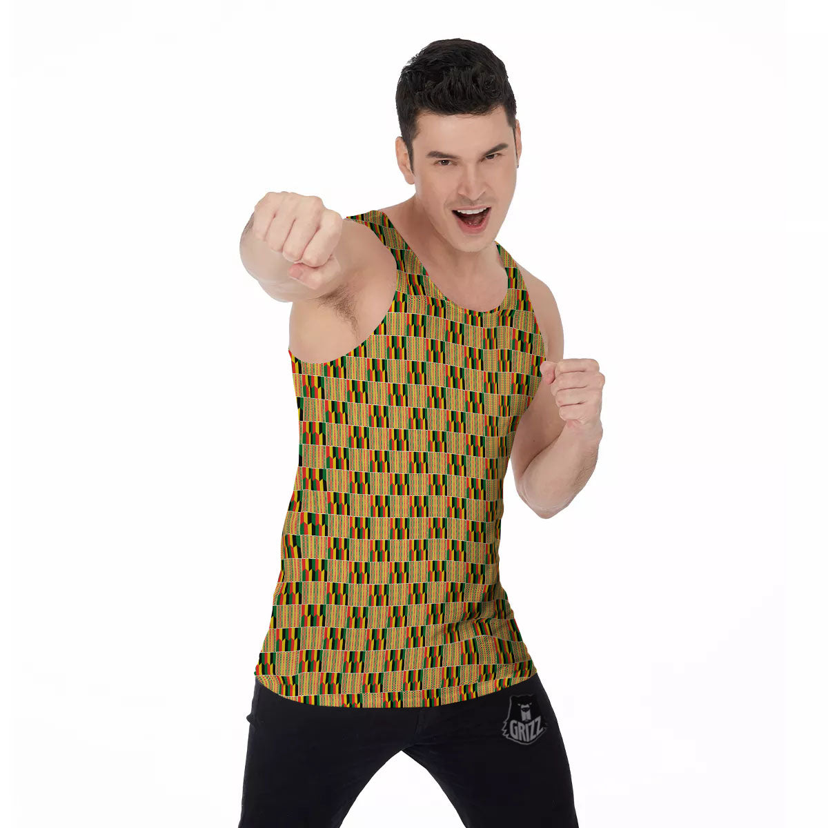 Kente Ethnic Print Pattern Men's Tank Top-grizzshop