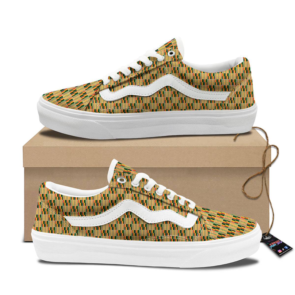 Kente Ethnic Print Pattern Skate Shoes-grizzshop