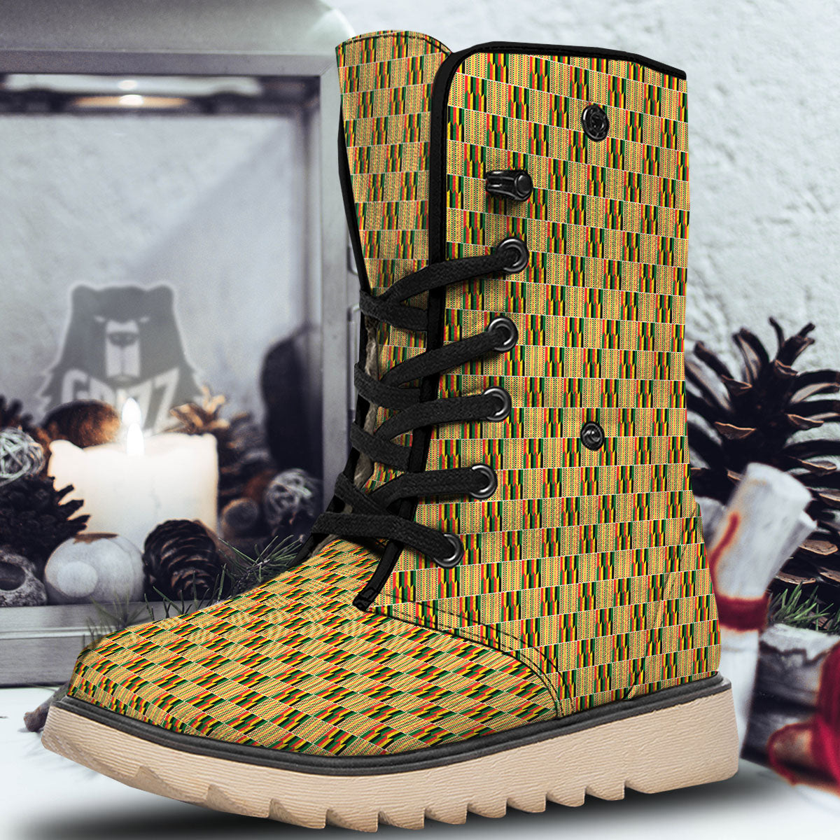 Kente Ethnic Print Pattern Snow Boots-grizzshop