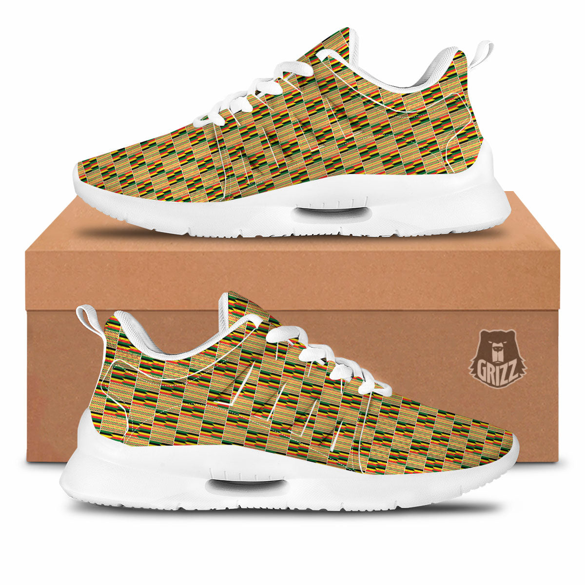 Kente Ethnic Print Pattern Tennis Shoes-grizzshop