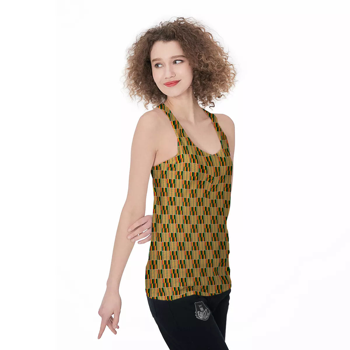 Kente Ethnic Print Pattern Women's Racerback Tank Top-grizzshop