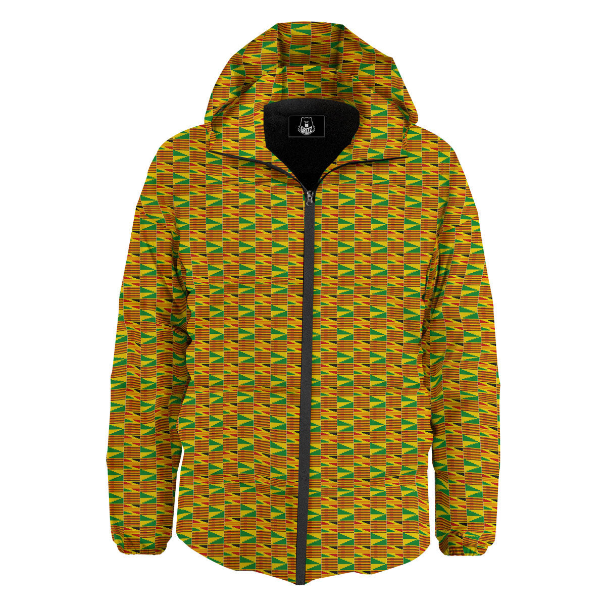 Kente Ghana Print Pattern Down Jacket-grizzshop