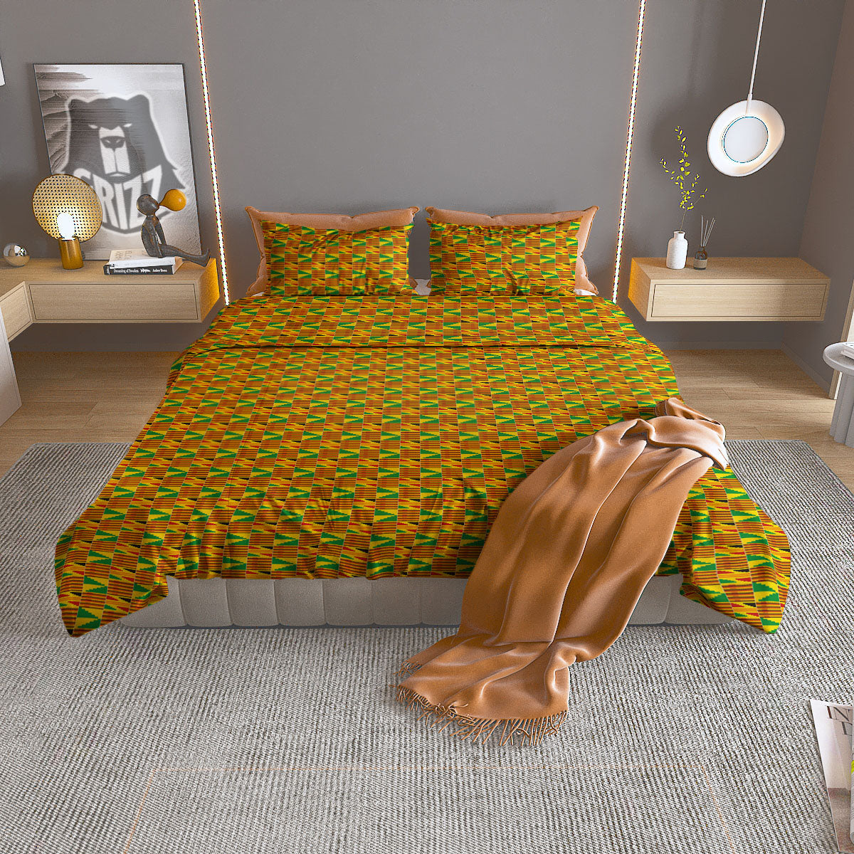 Kente Ghana Print Pattern Duvet Cover Bedding Set