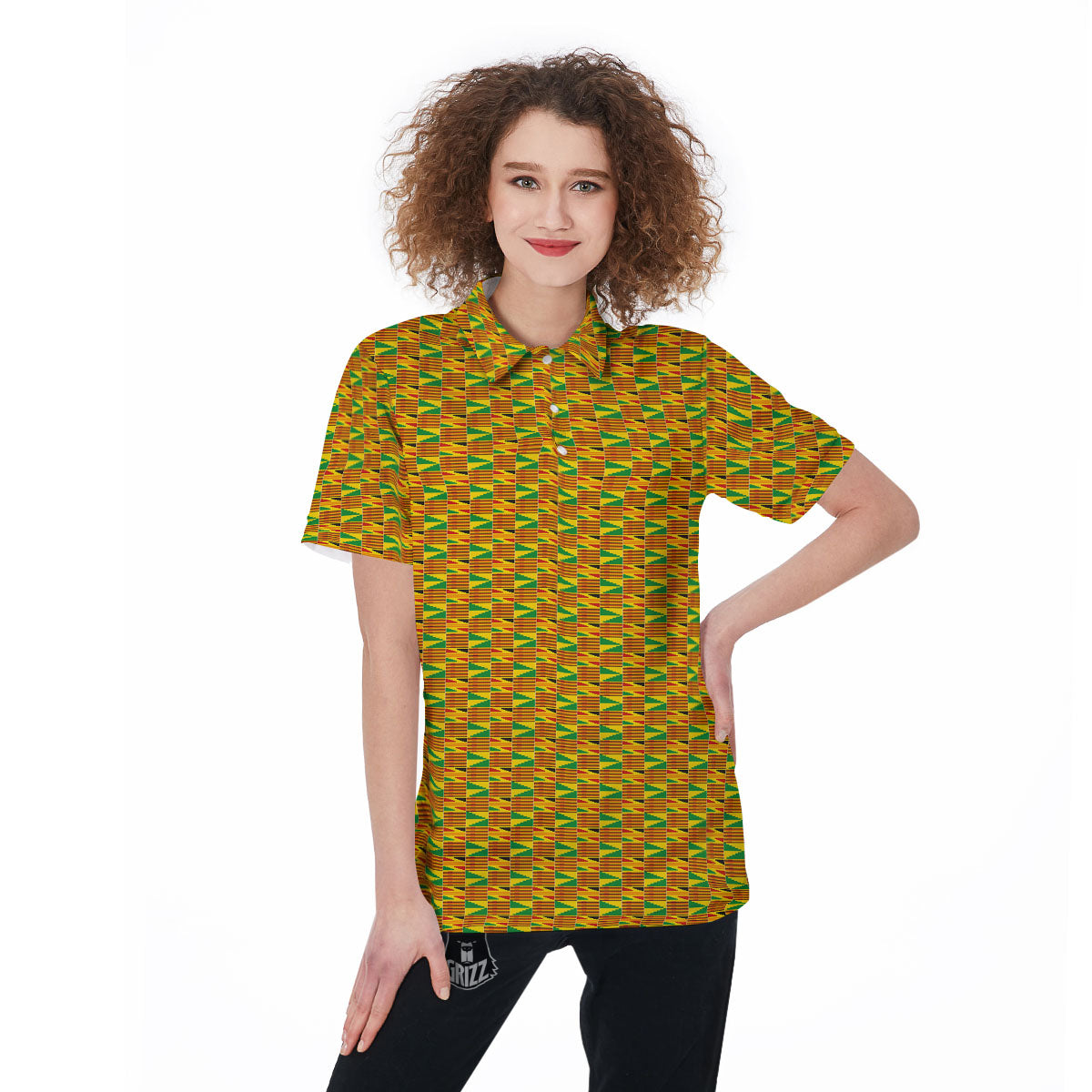 Kente Ghana Print Pattern Women's Golf Shirts-grizzshop