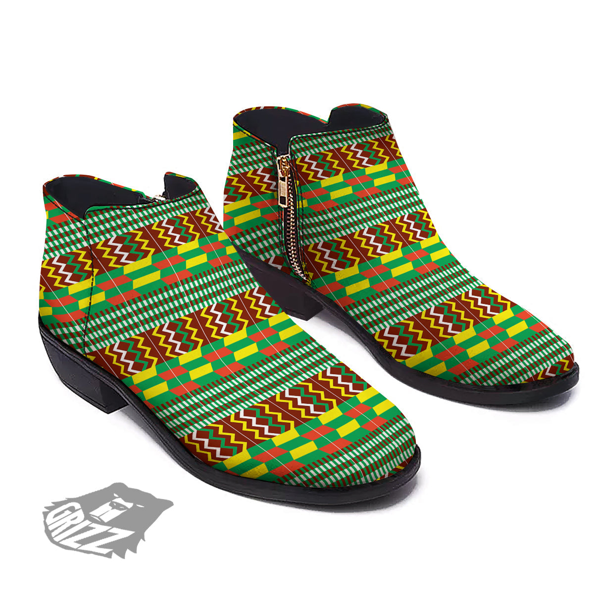 Kente Tribal West African Print Pattern Ankle Boots-grizzshop