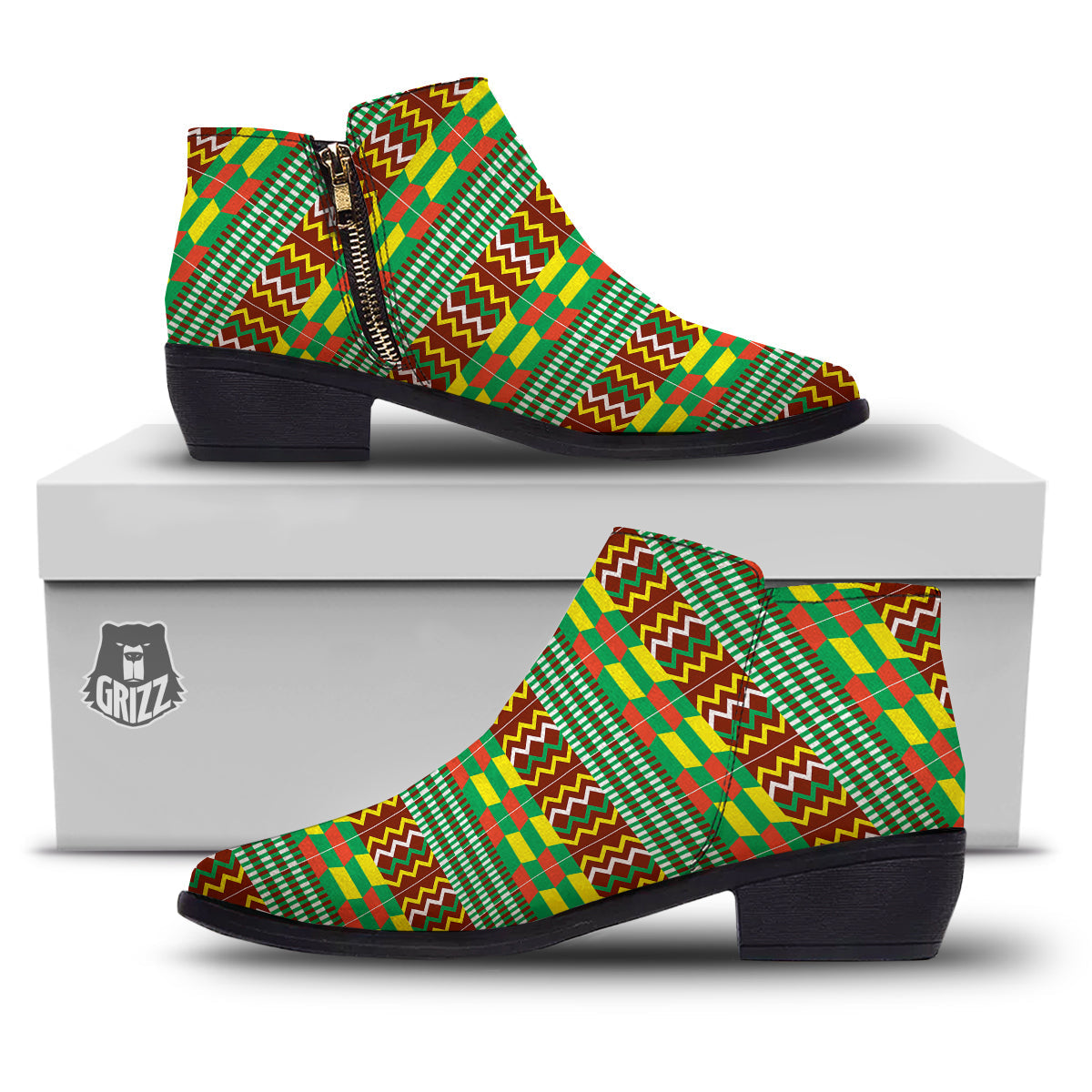 Kente Tribal West African Print Pattern Ankle Boots-grizzshop