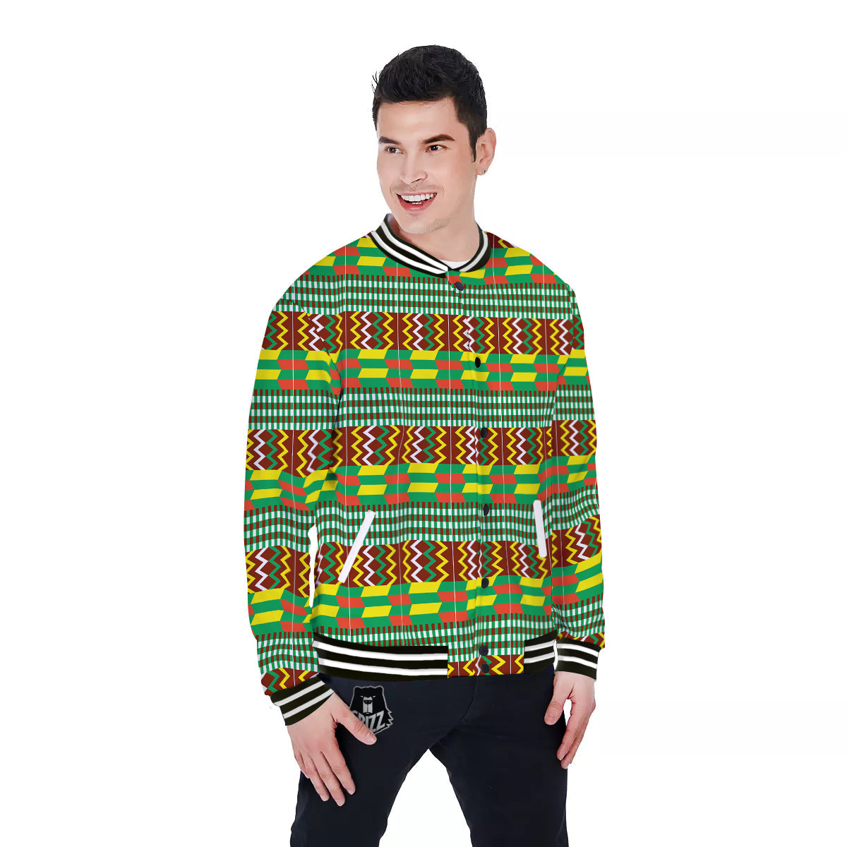 Kente Tribal West African Print Pattern Baseball Jacket-grizzshop
