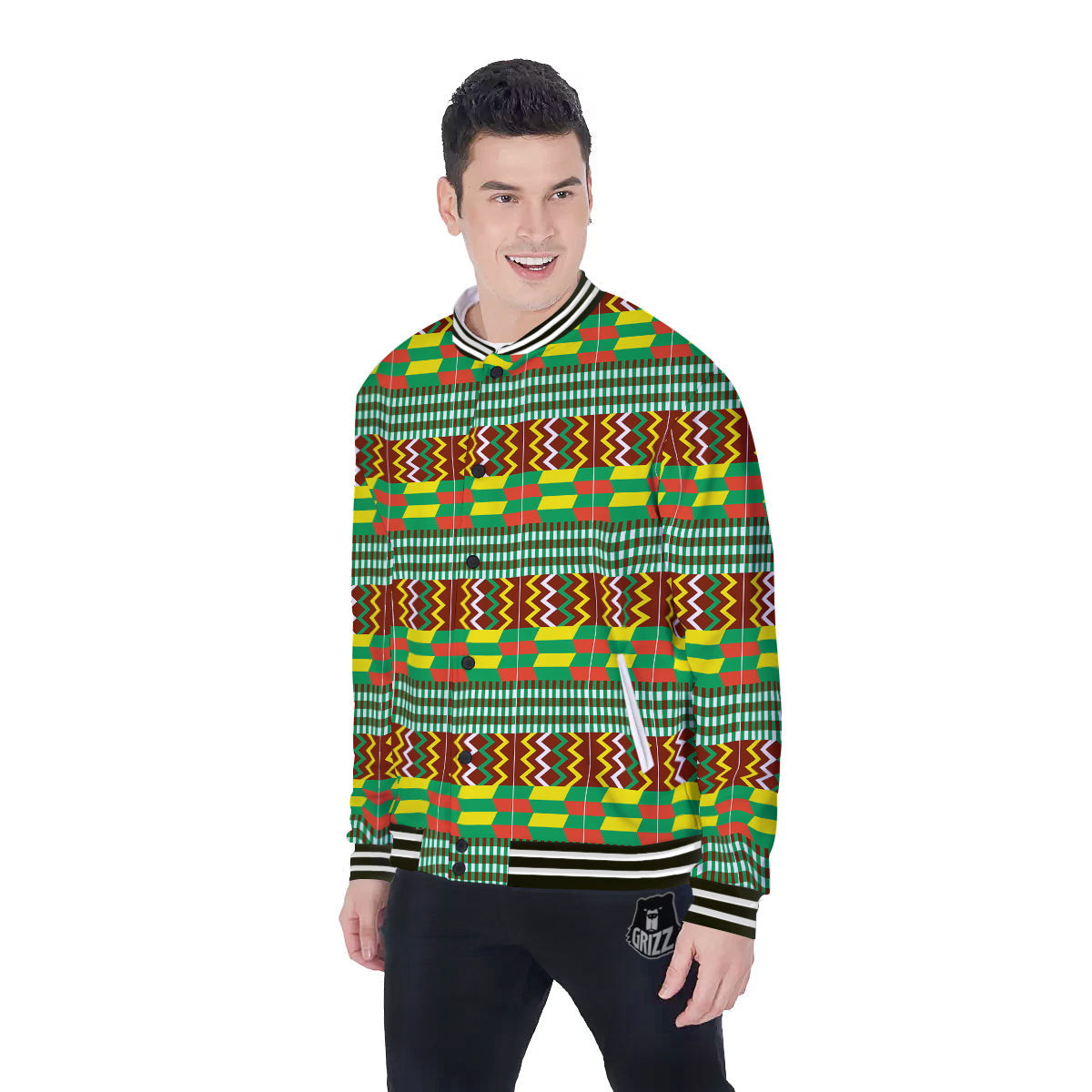 Kente Tribal West African Print Pattern Baseball Jacket-grizzshop