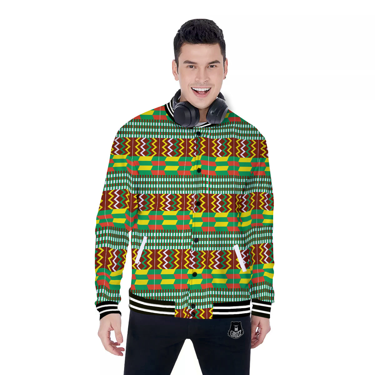 Kente Tribal West African Print Pattern Baseball Jacket-grizzshop