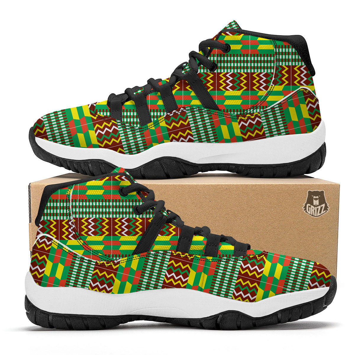 Kente Tribal West African Print Pattern Black Bball Shoes-grizzshop