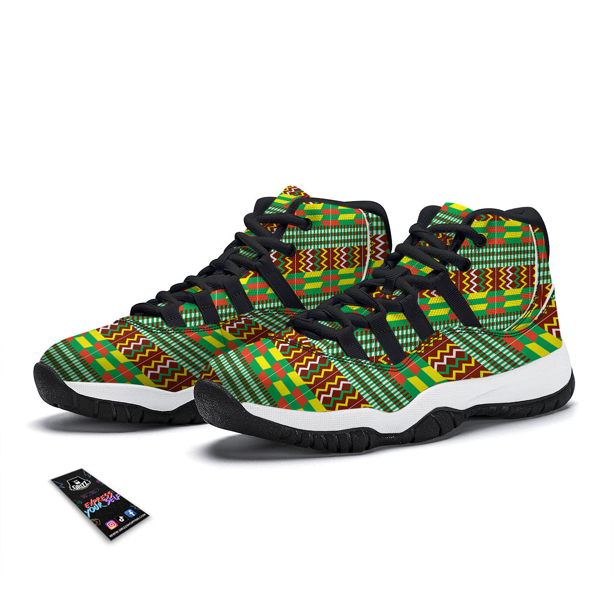 Kente Tribal West African Print Pattern Black Bball Shoes-grizzshop