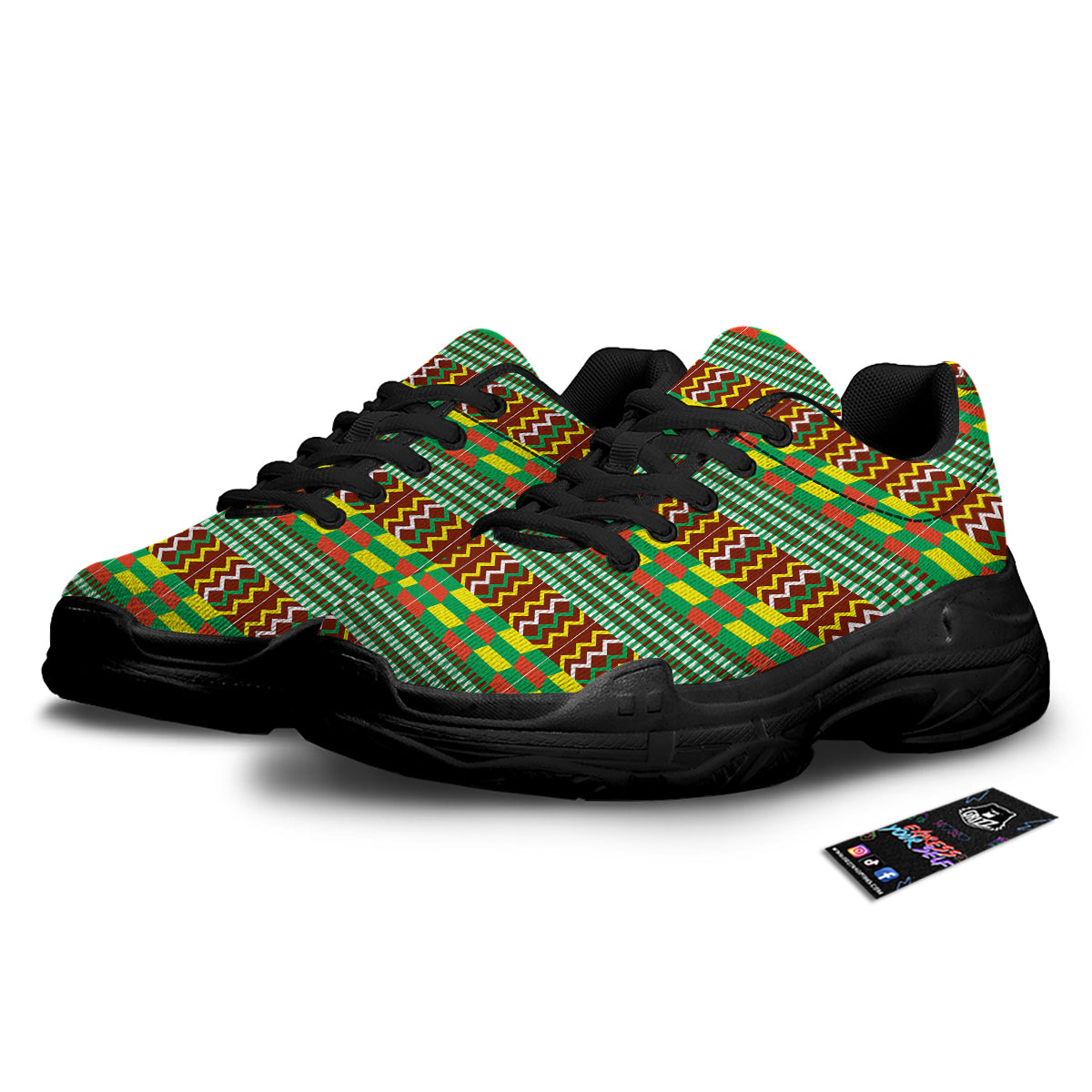 Kente Tribal West African Print Pattern Black Chunky Shoes-grizzshop