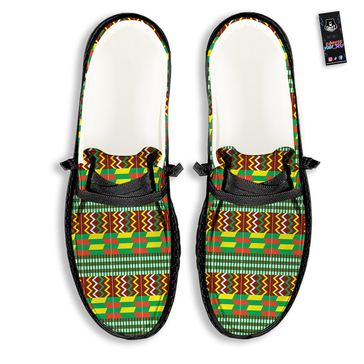 Kente Tribal West African Print Pattern Black Loafers-grizzshop