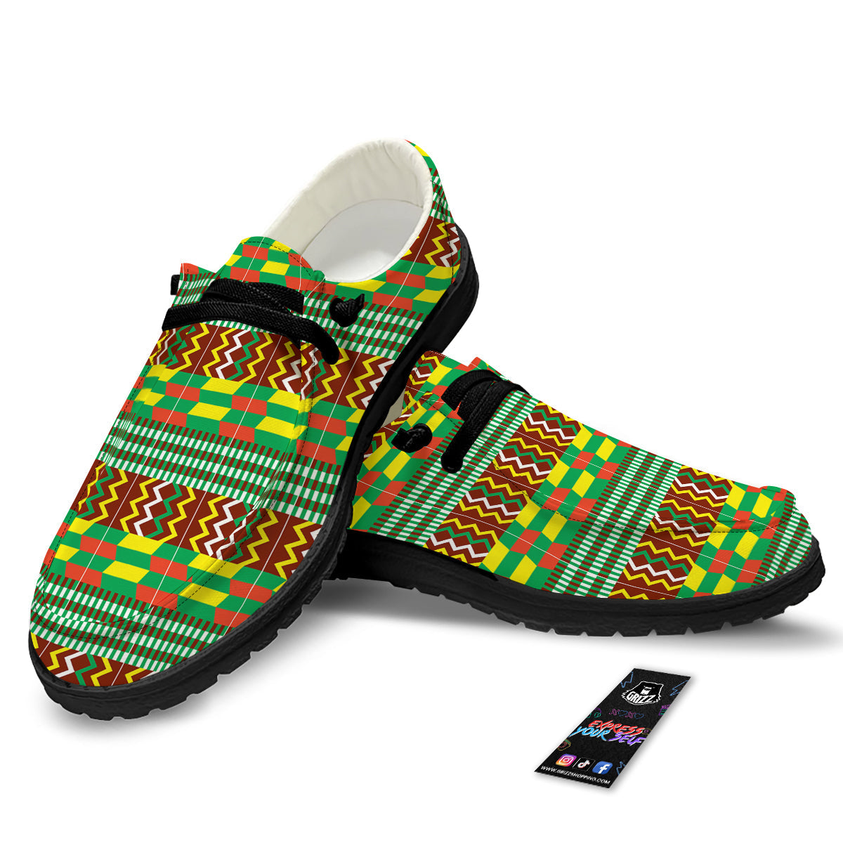 Kente Tribal West African Print Pattern Black Loafers-grizzshop