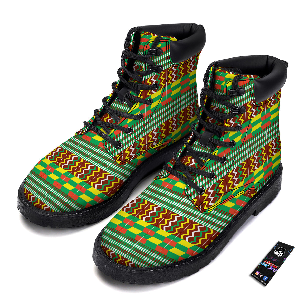 Kente Tribal West African Print Pattern Boots-grizzshop