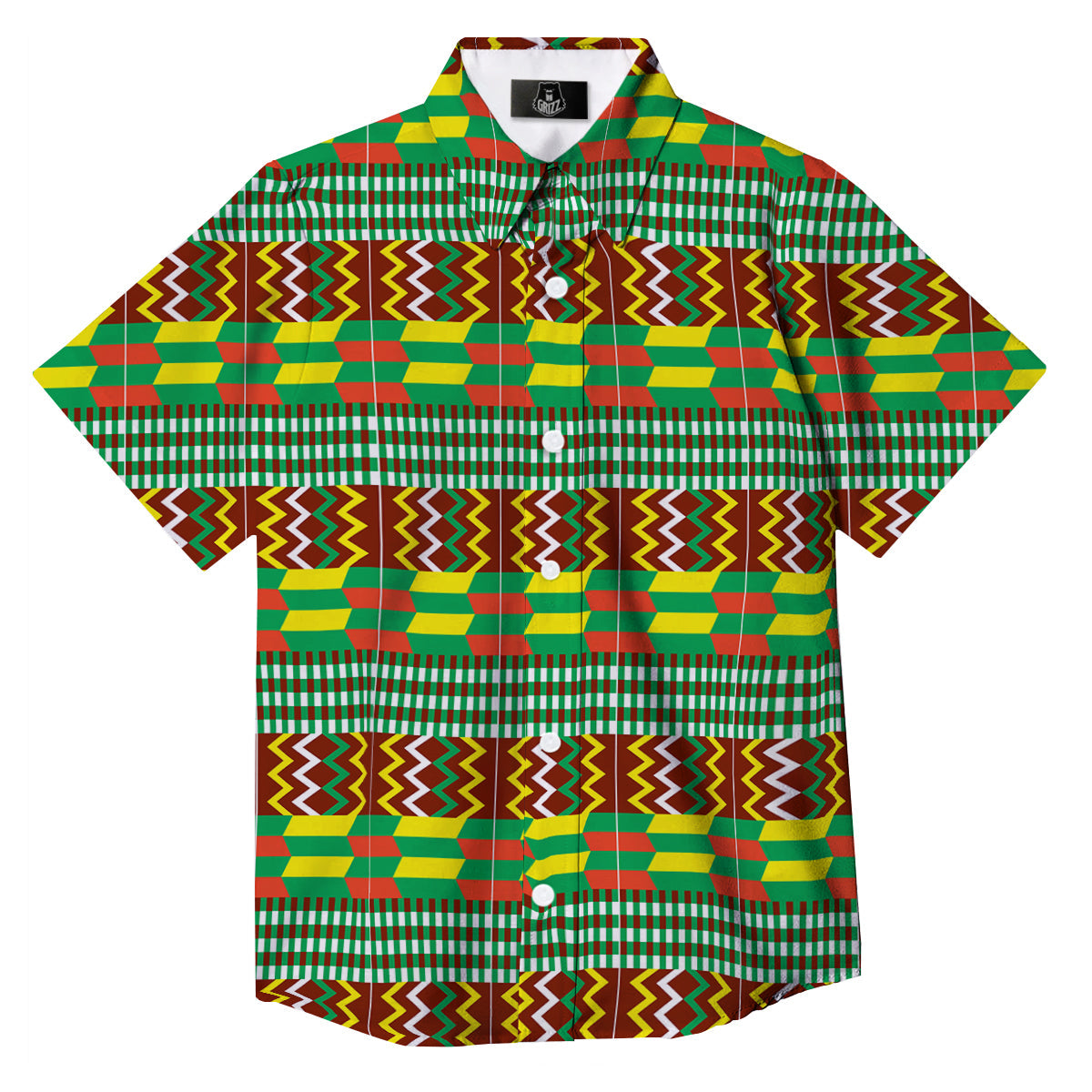 Kente Tribal West African Print Pattern Button Up Shirt-grizzshop
