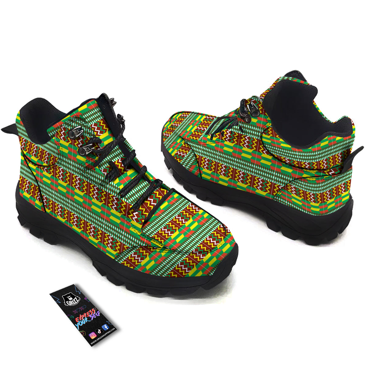 Kente Tribal West African Print Pattern Hiking Shoes-grizzshop