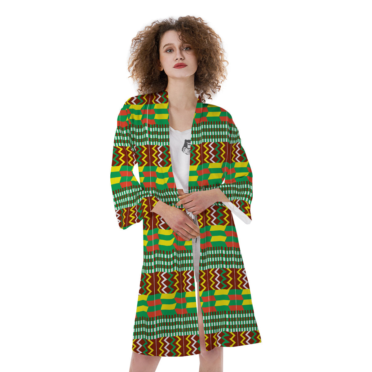 Kente Tribal West African Print Pattern Kimono-grizzshop