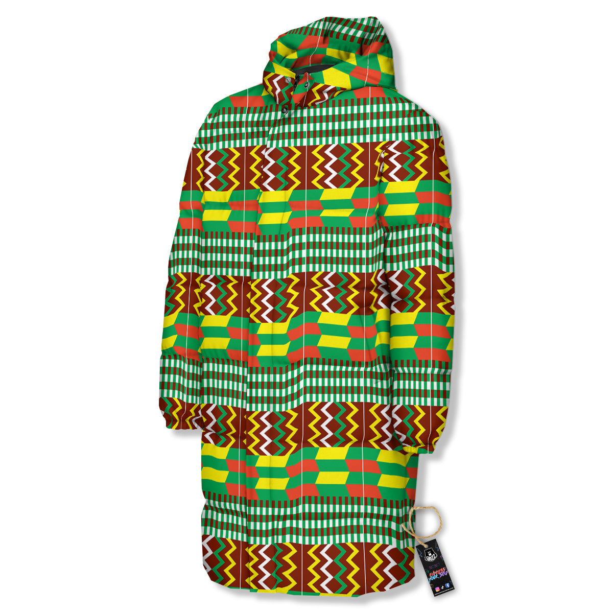 Kente Tribal West African Print Pattern Long Down Jacket-grizzshop