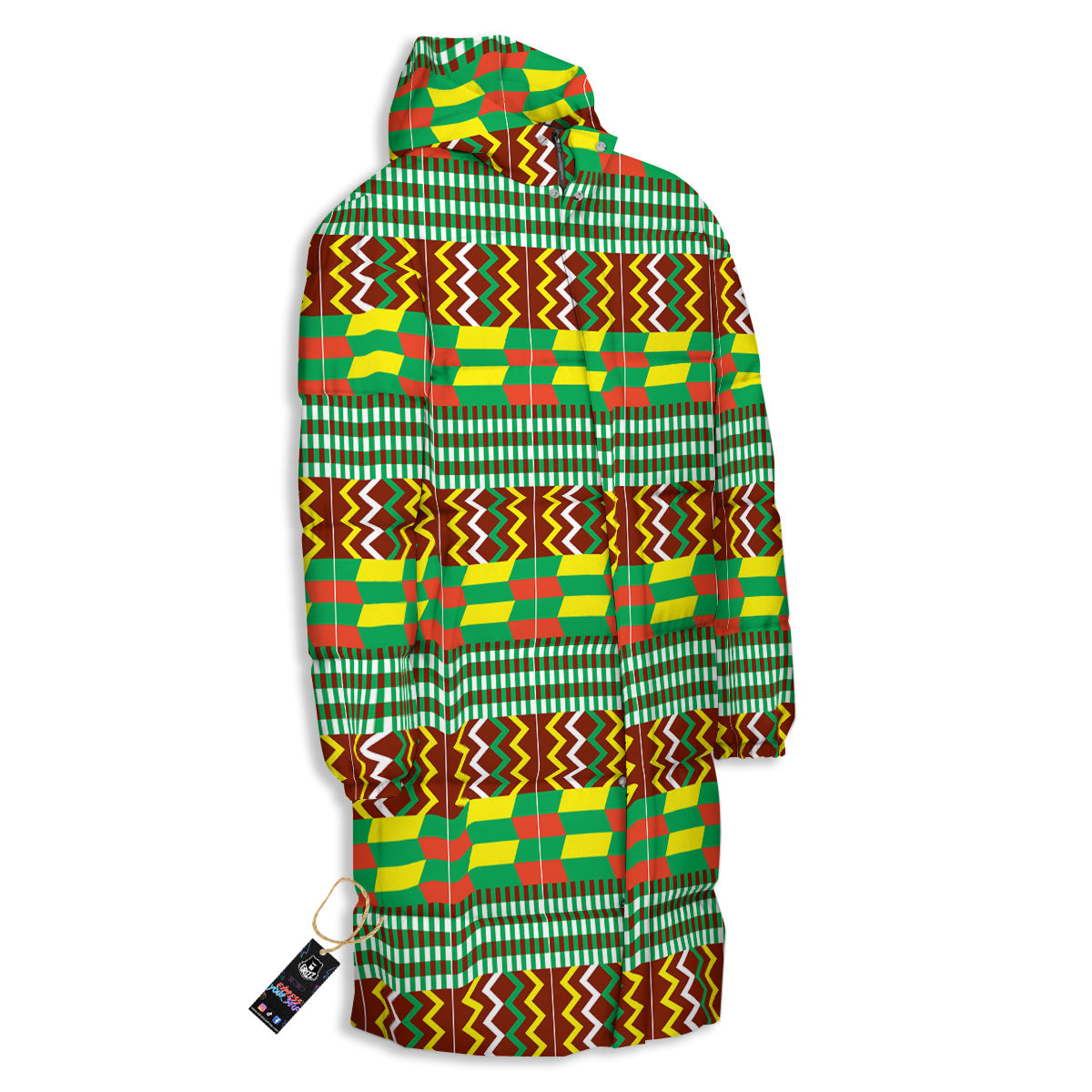 Kente Tribal West African Print Pattern Long Down Jacket-grizzshop