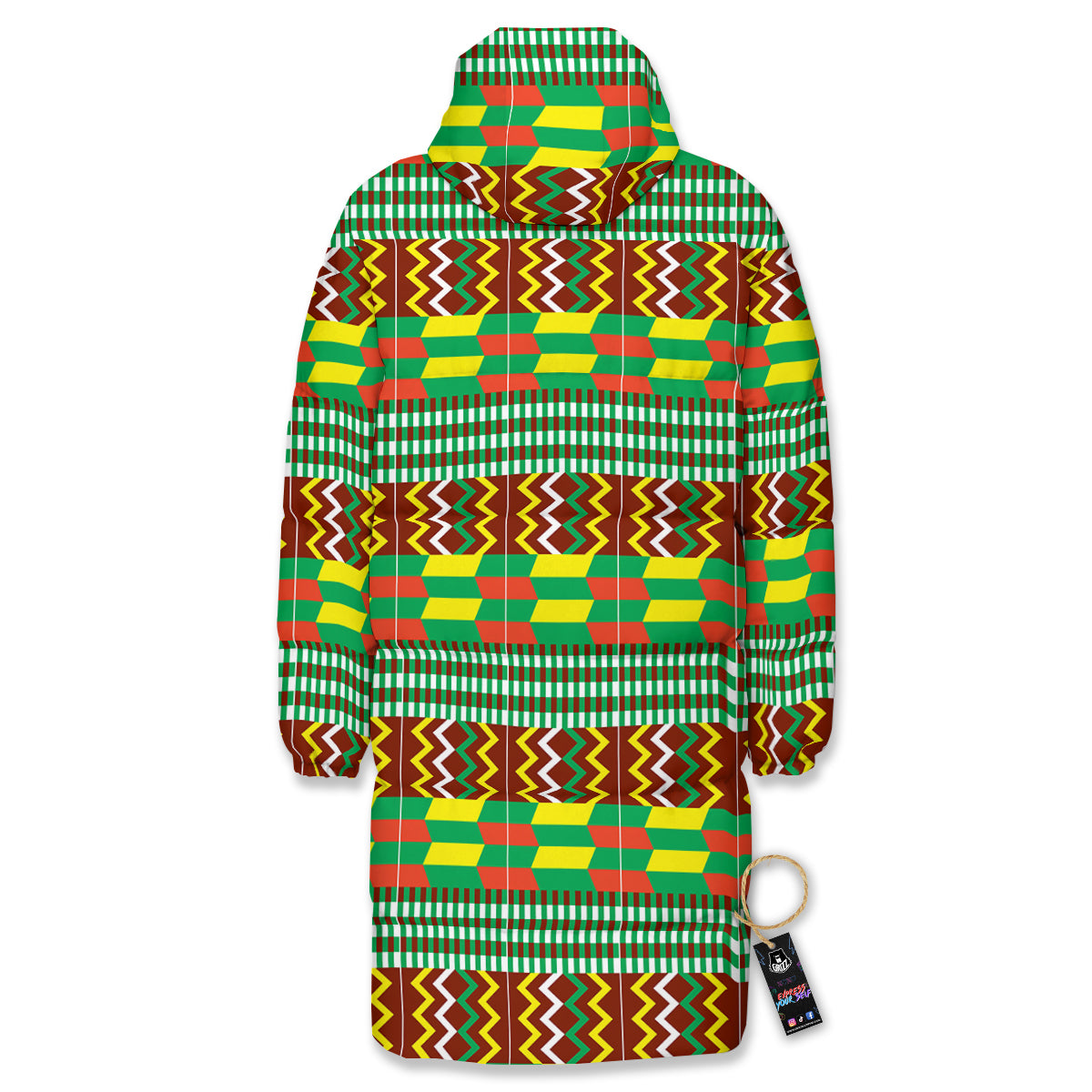 Kente Tribal West African Print Pattern Long Down Jacket-grizzshop