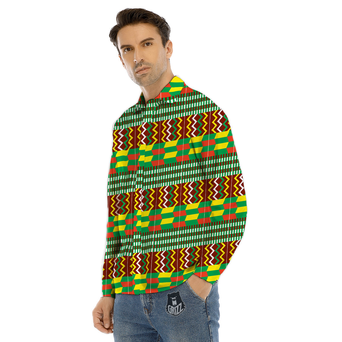 Kente Tribal West African Print Pattern Men's Dress Shirts-grizzshop