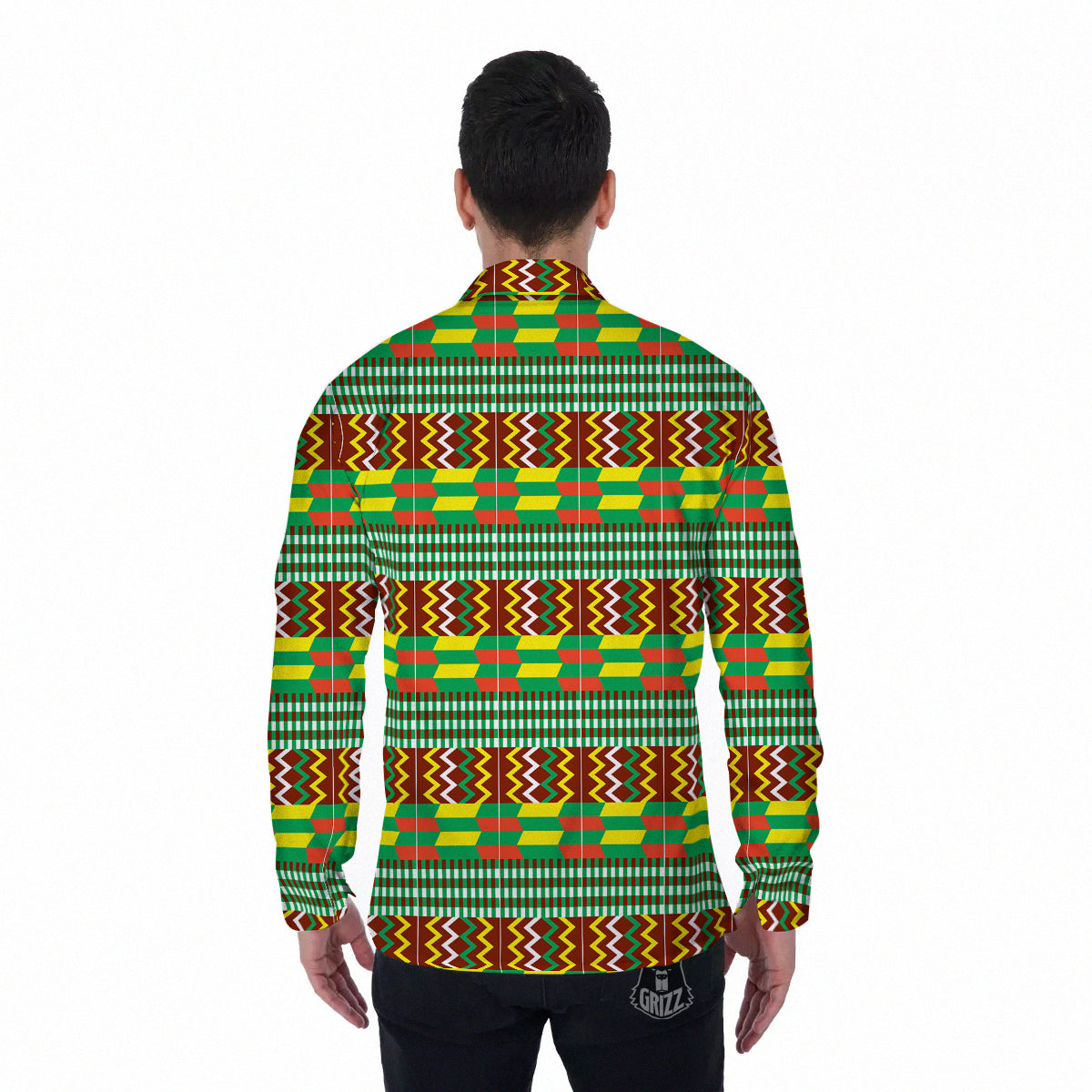 Kente Tribal West African Print Pattern Men's Long Sleeve Shirts-grizzshop