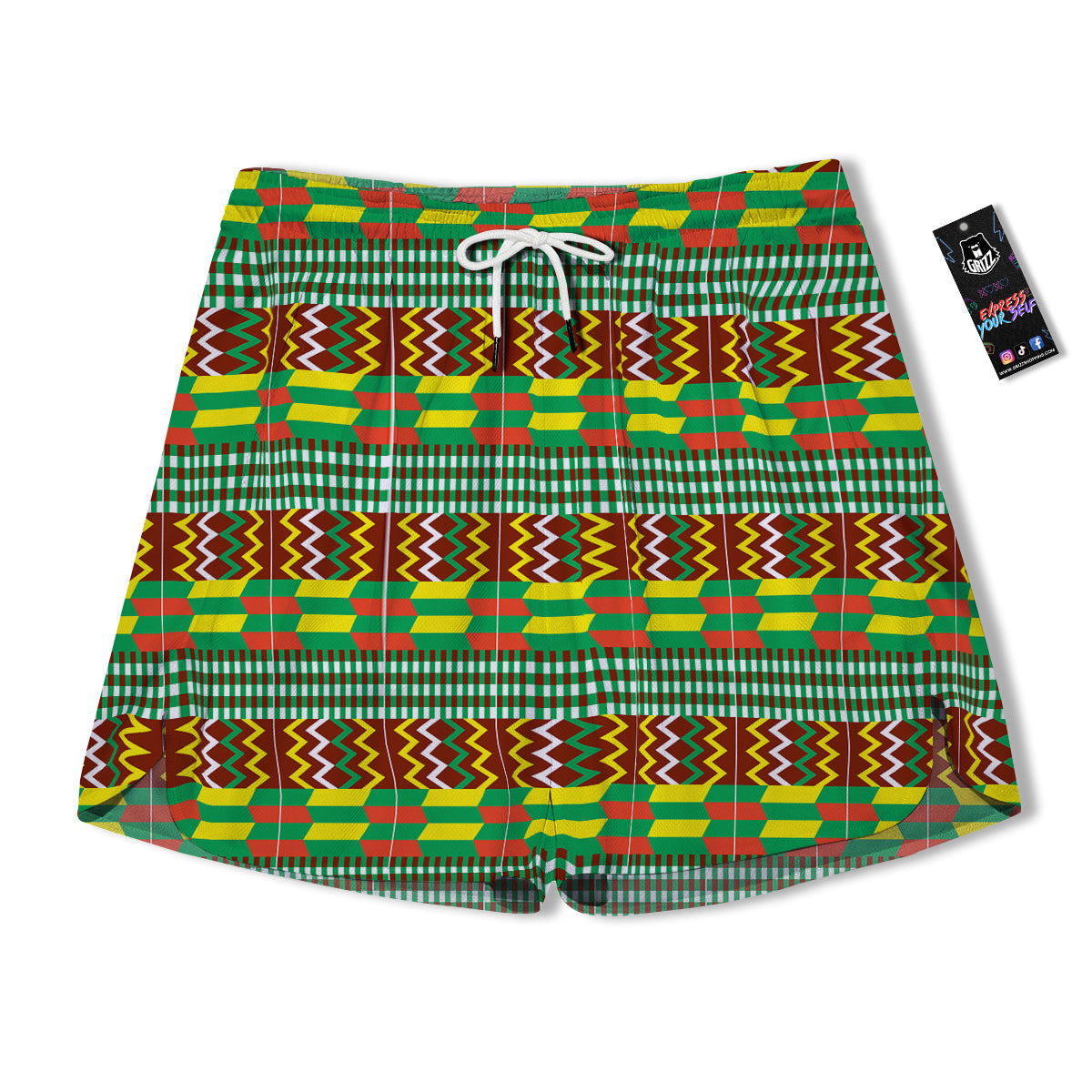 Kente Tribal West African Print Pattern Men's Running Shorts-grizzshop