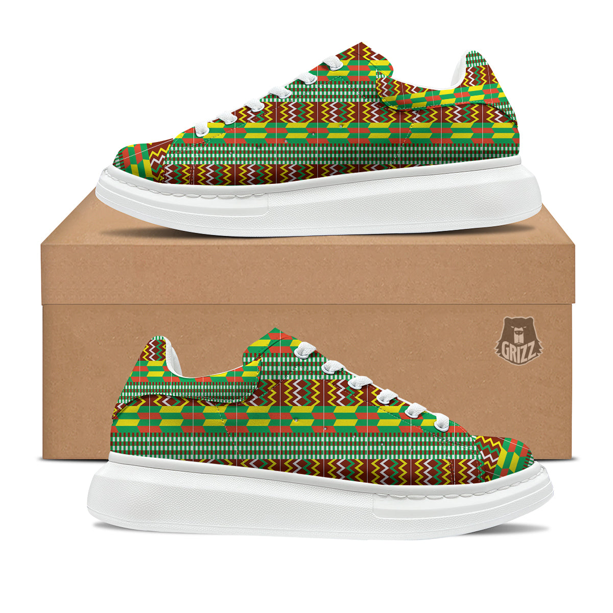 Kente Tribal West African Print Pattern Platform Shoes-grizzshop