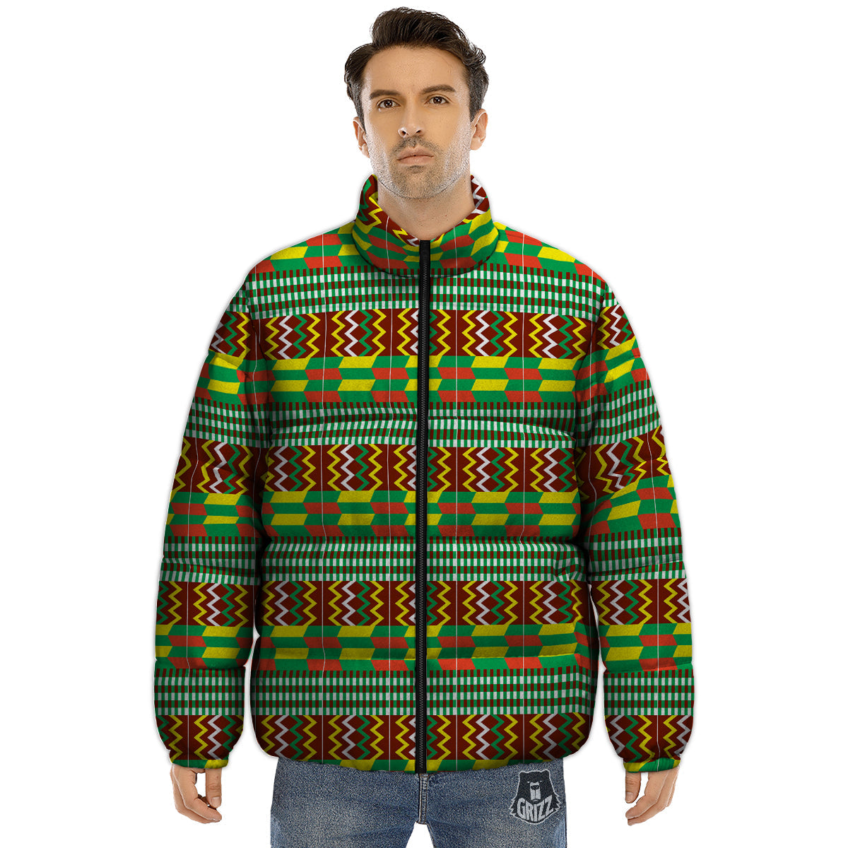 Kente Tribal West African Print Pattern Puffer Jacket-grizzshop