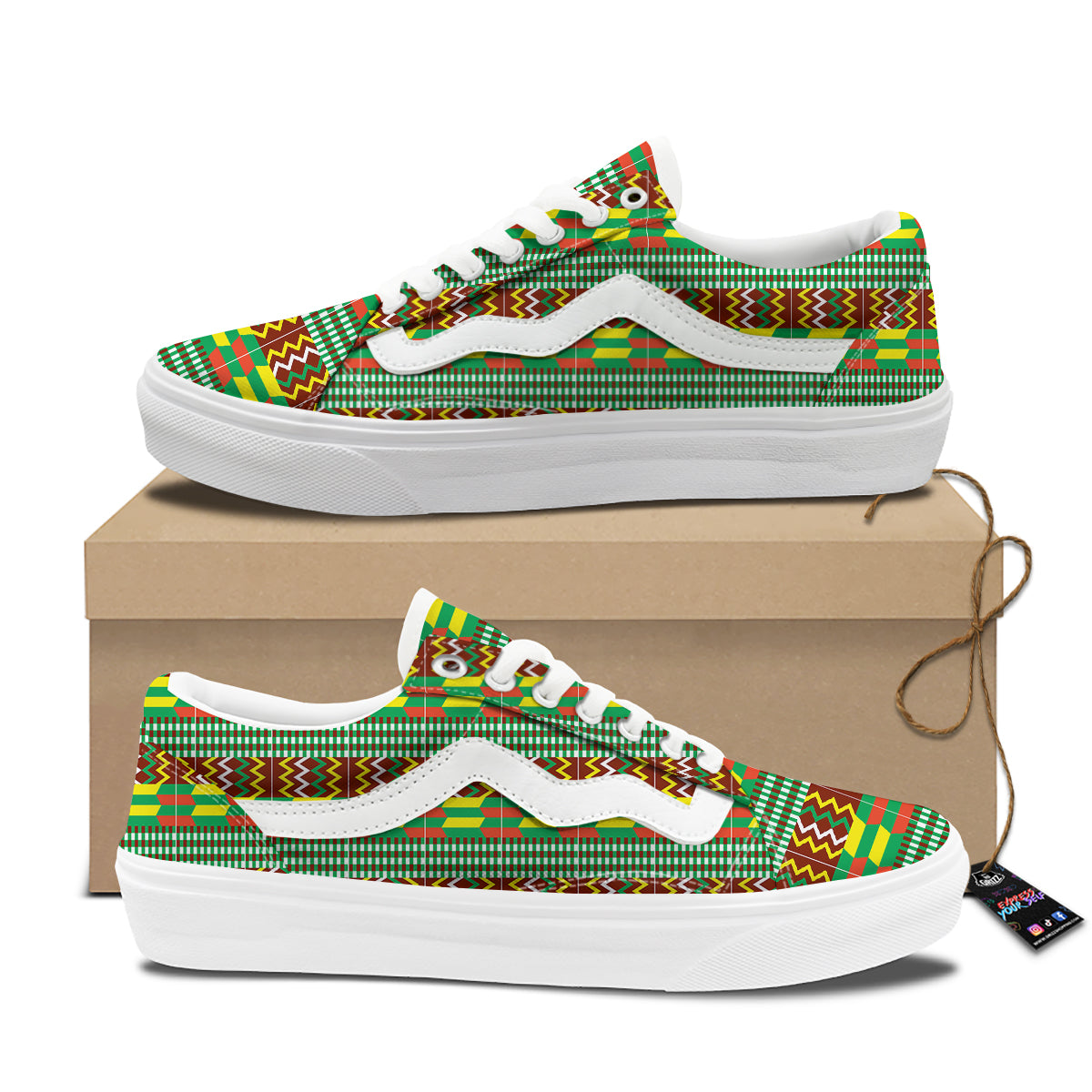 Kente Tribal West African Print Pattern Skate Shoes-grizzshop