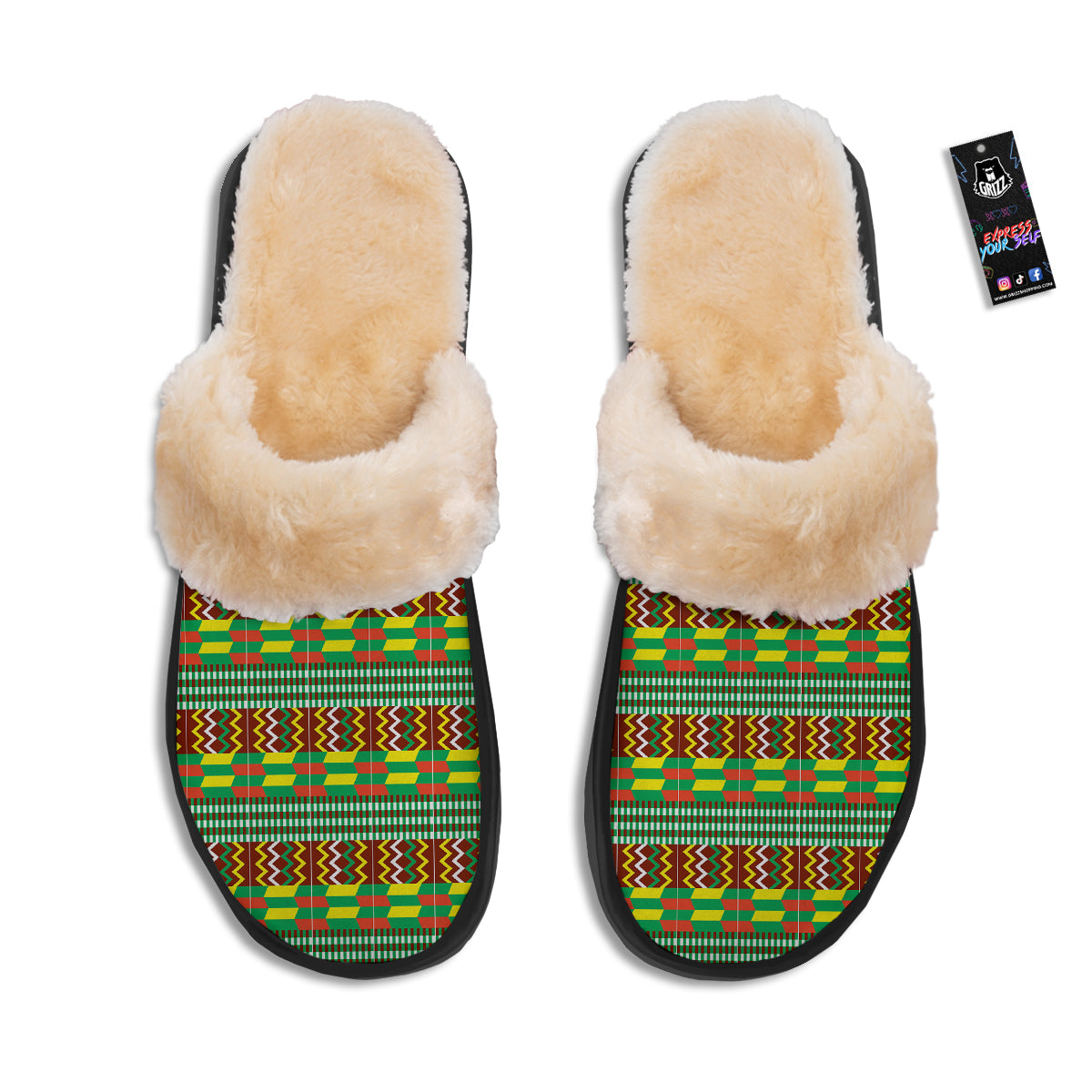 Kente Tribal West African Print Pattern Slippers-grizzshop