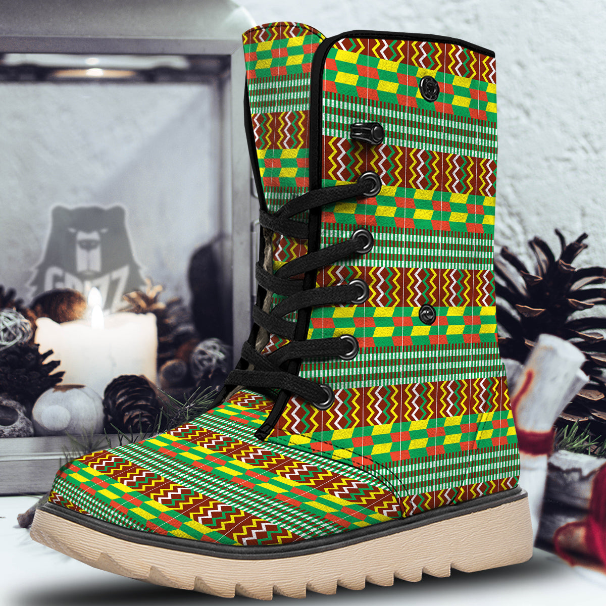 Kente Tribal West African Print Pattern Snow Boots-grizzshop
