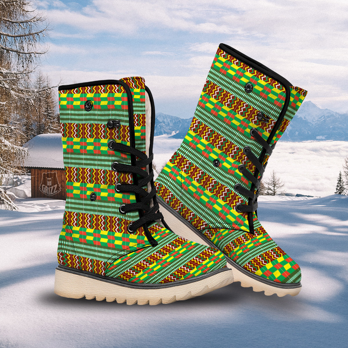 Kente Tribal West African Print Pattern Snow Boots-grizzshop