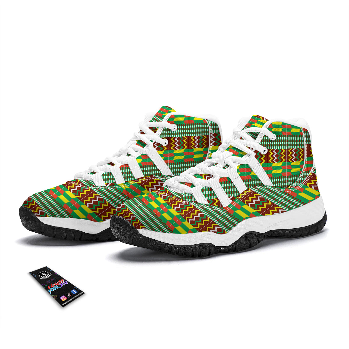 Kente Tribal West African Print Pattern White Bball Shoes-grizzshop