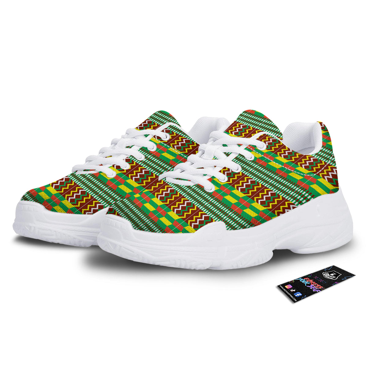 Kente Tribal West African Print Pattern White Chunky Shoes-grizzshop