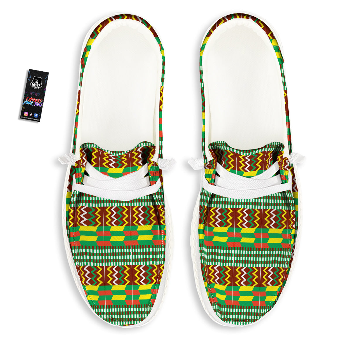 Kente Tribal West African Print Pattern White Loafers-grizzshop