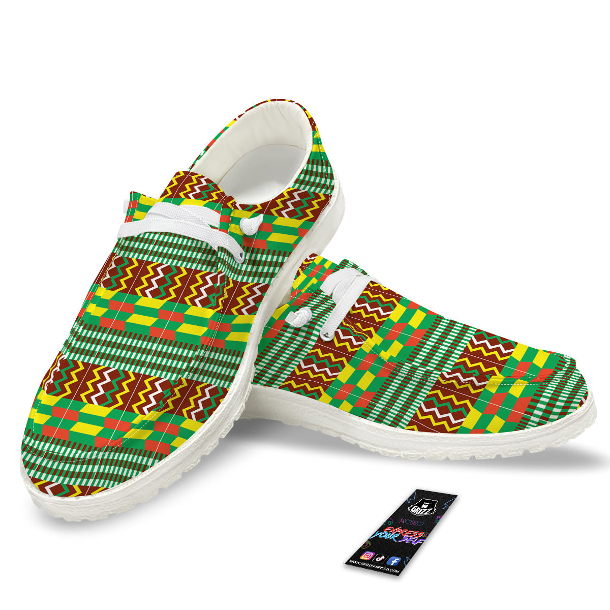 Kente Tribal West African Print Pattern White Loafers-grizzshop