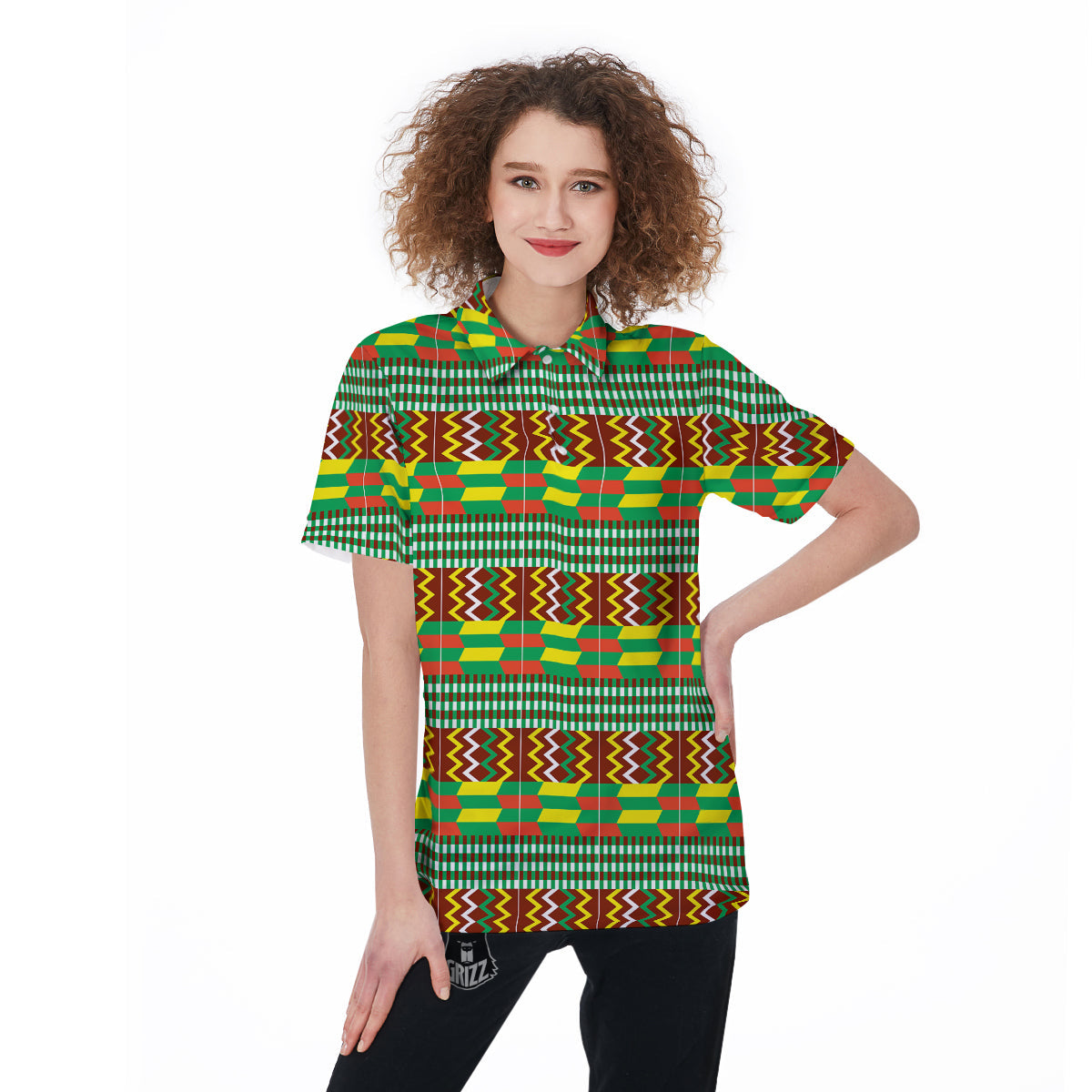 Kente Tribal West African Print Pattern Women's Golf Shirts-grizzshop