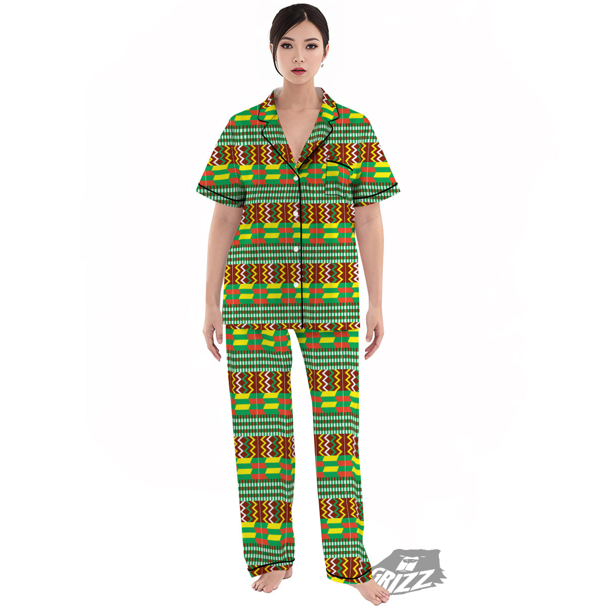 Kente Tribal West African Print Pattern Women's Pajamas Set-grizzshop