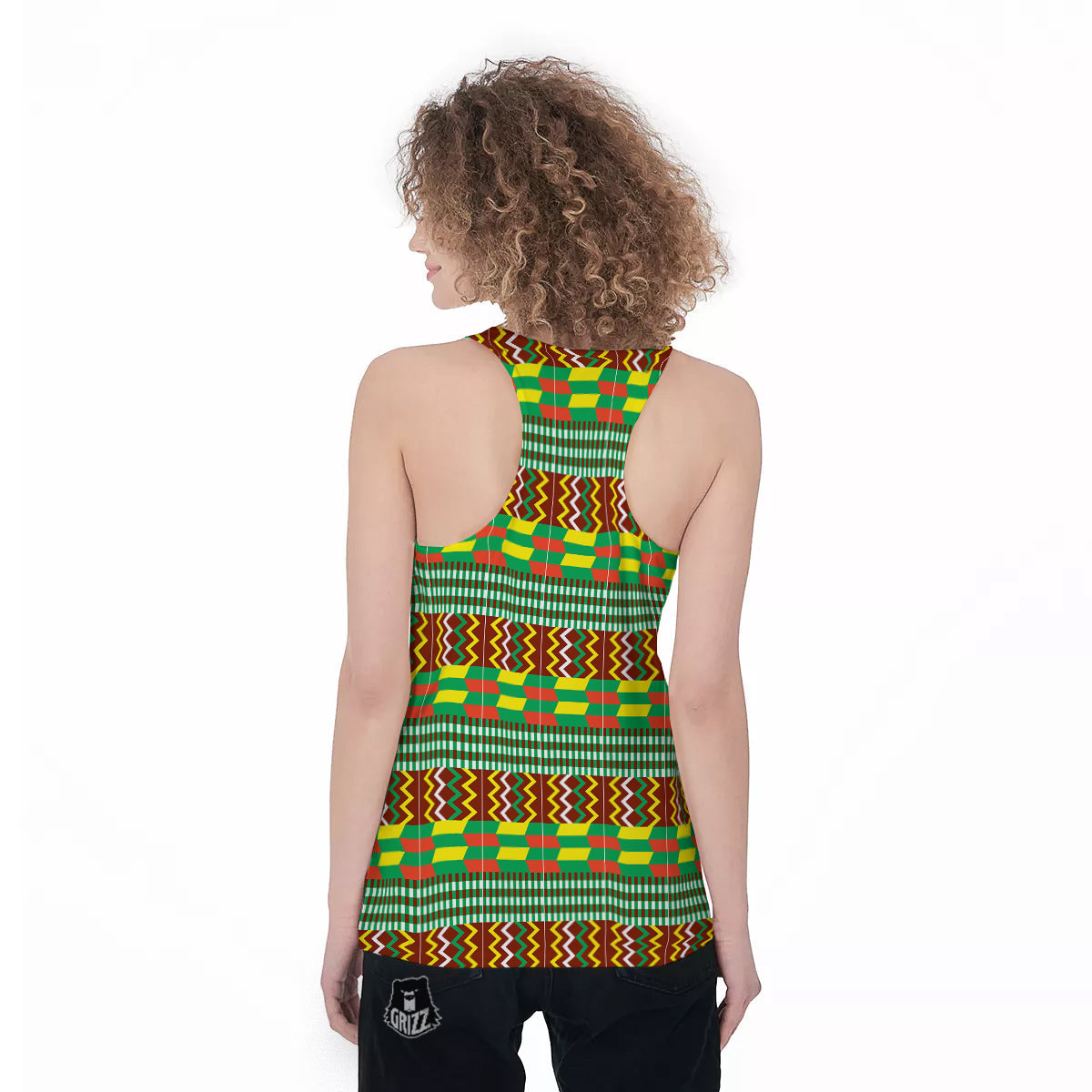Kente Tribal West African Print Pattern Women's Racerback Tank Top-grizzshop