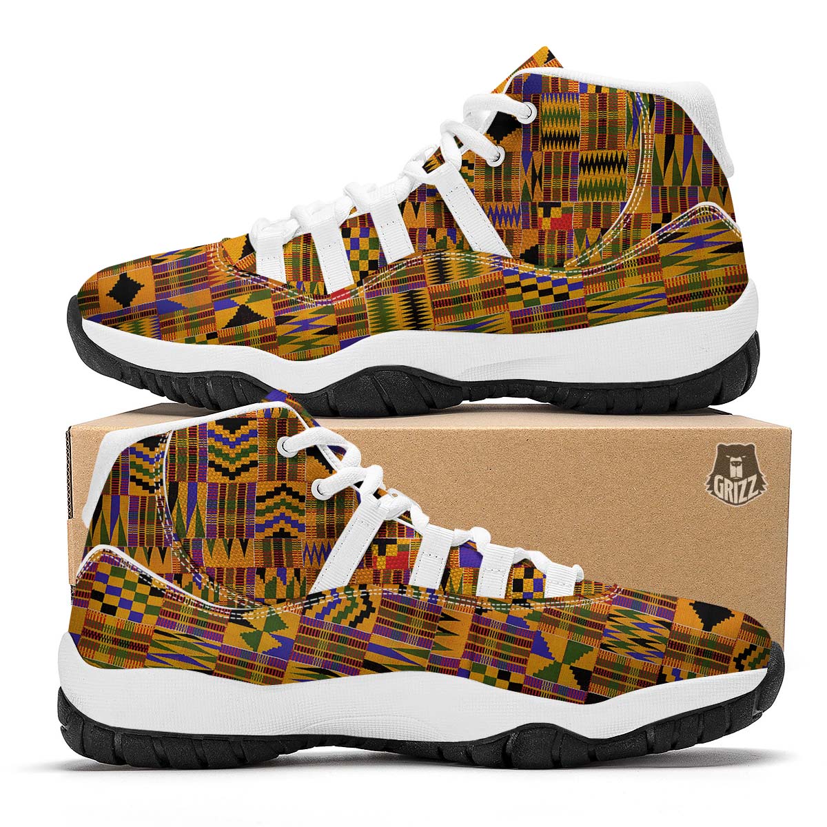Kente White Bball Shoes-grizzshop