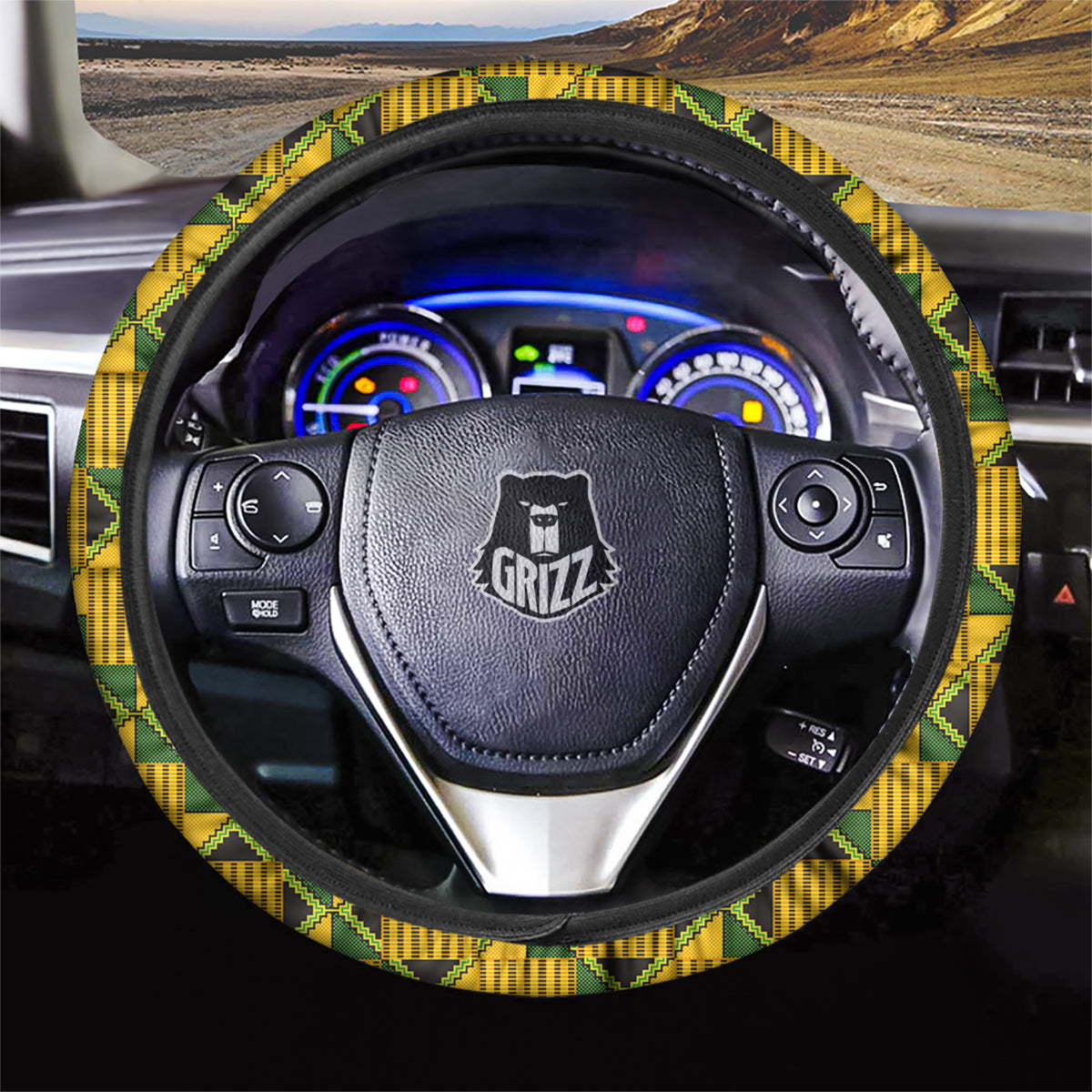 Kente Yellow Print Pattern Car Steering Wheel Cover-grizzshop