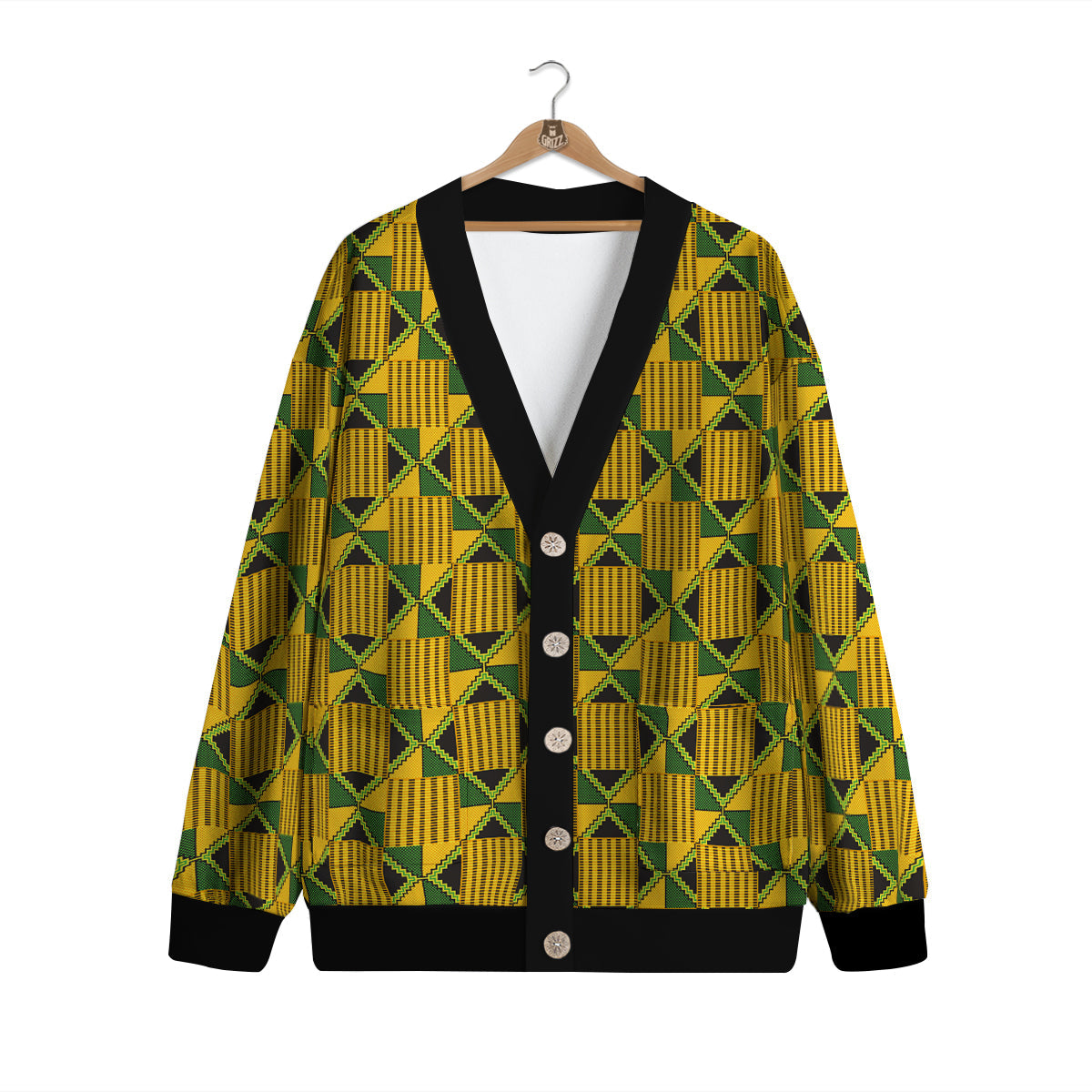 Kente Yellow Print Pattern Cardigan-grizzshop