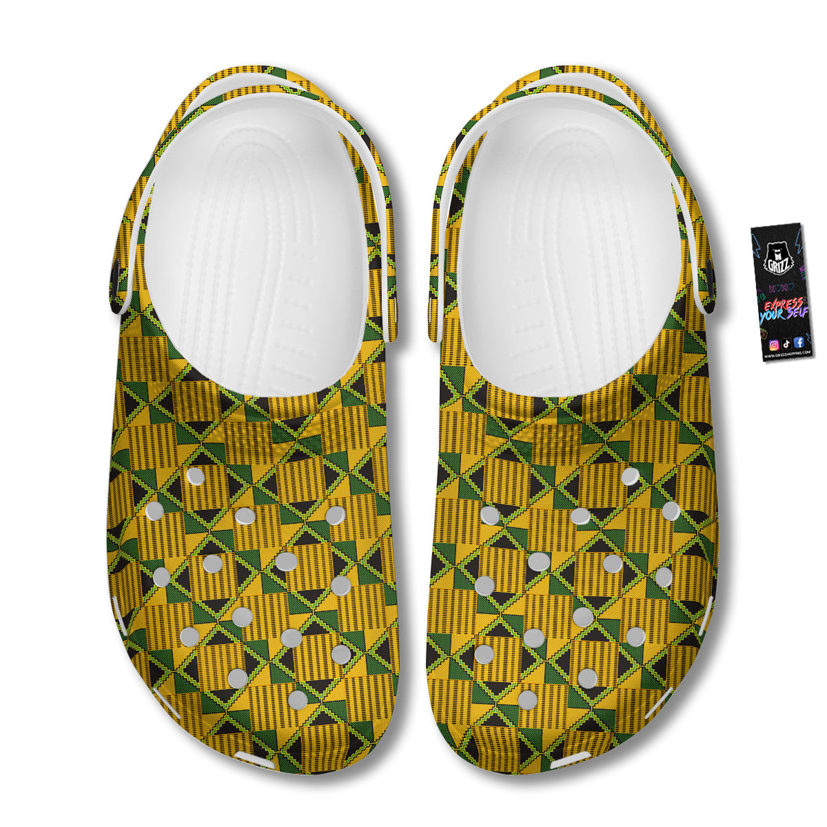 Kente Yellow Print Pattern Clog-grizzshop