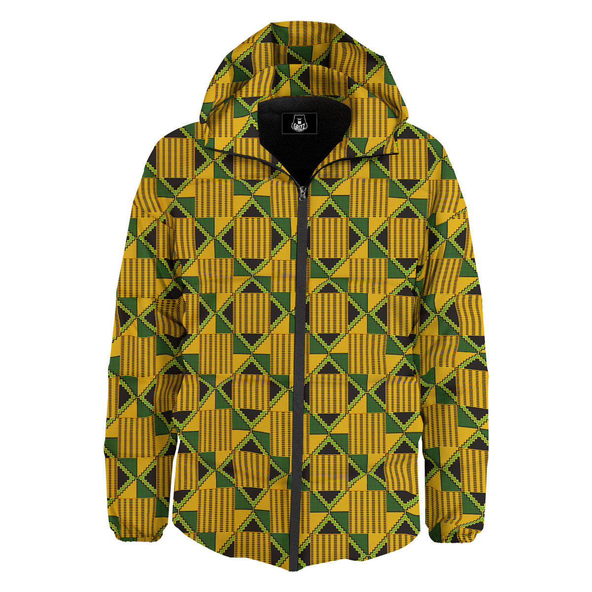 Kente Yellow Print Pattern Down Jacket-grizzshop