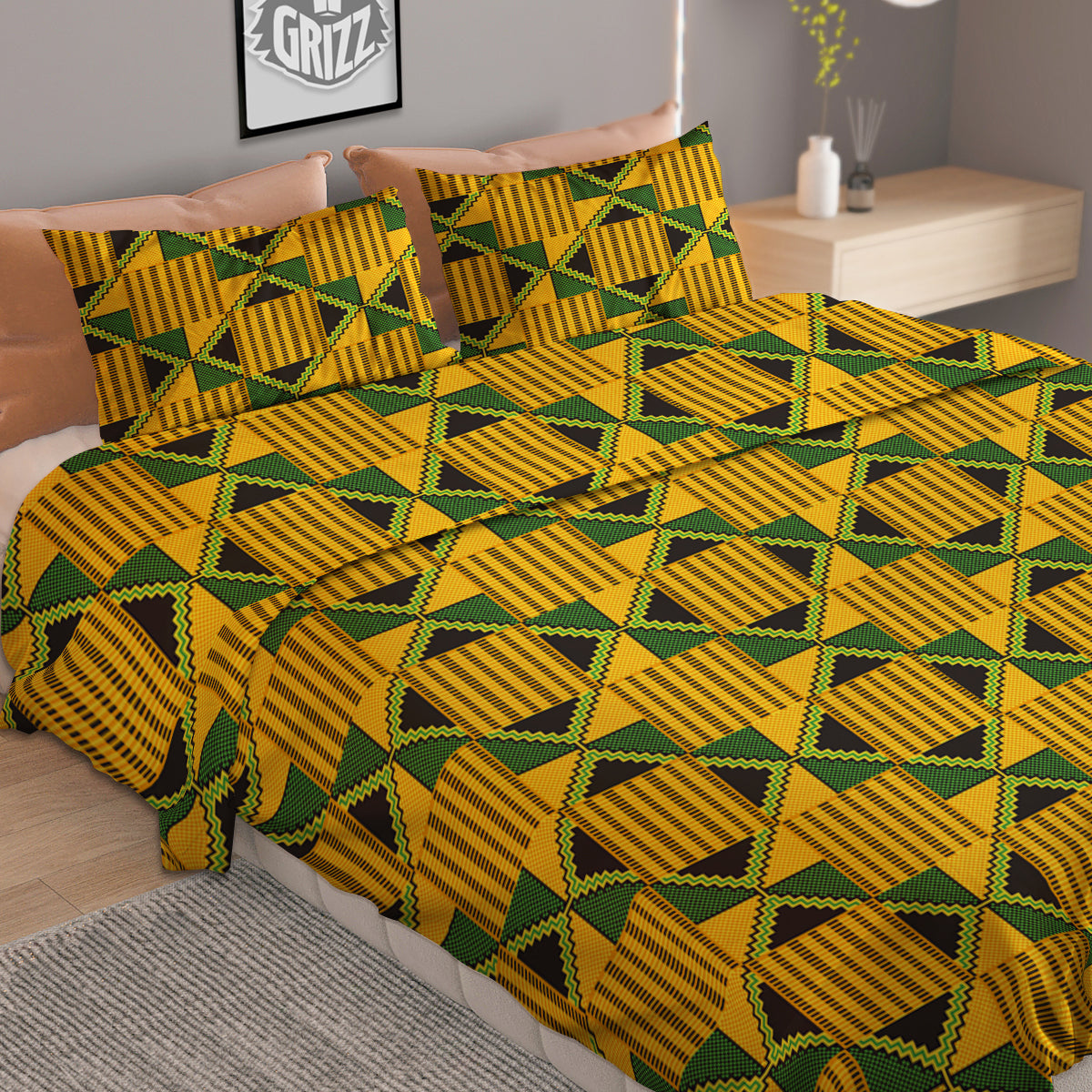 Kente Yellow Print Pattern Duvet Cover Bedding Set